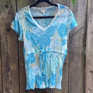 Biaggini Turquoise V Neck Sheer Floral Top 44/18